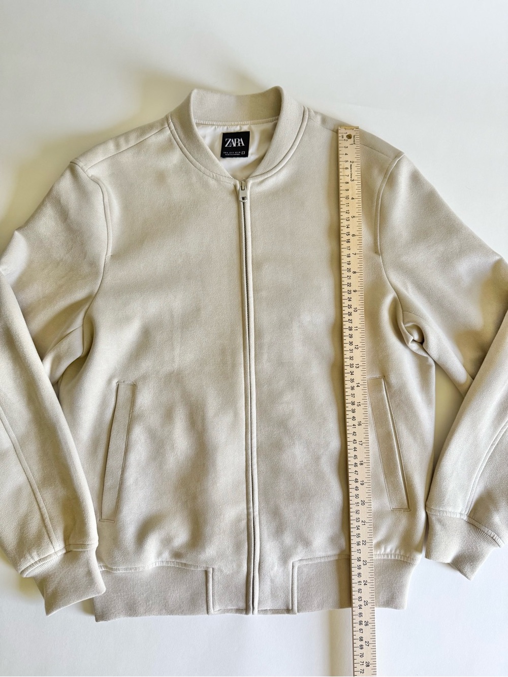 ZARA Man Faux Suede Bomber Jacket S Beige Stone Tan Minimalist Aesthetic Coat - Picture 8 of 16